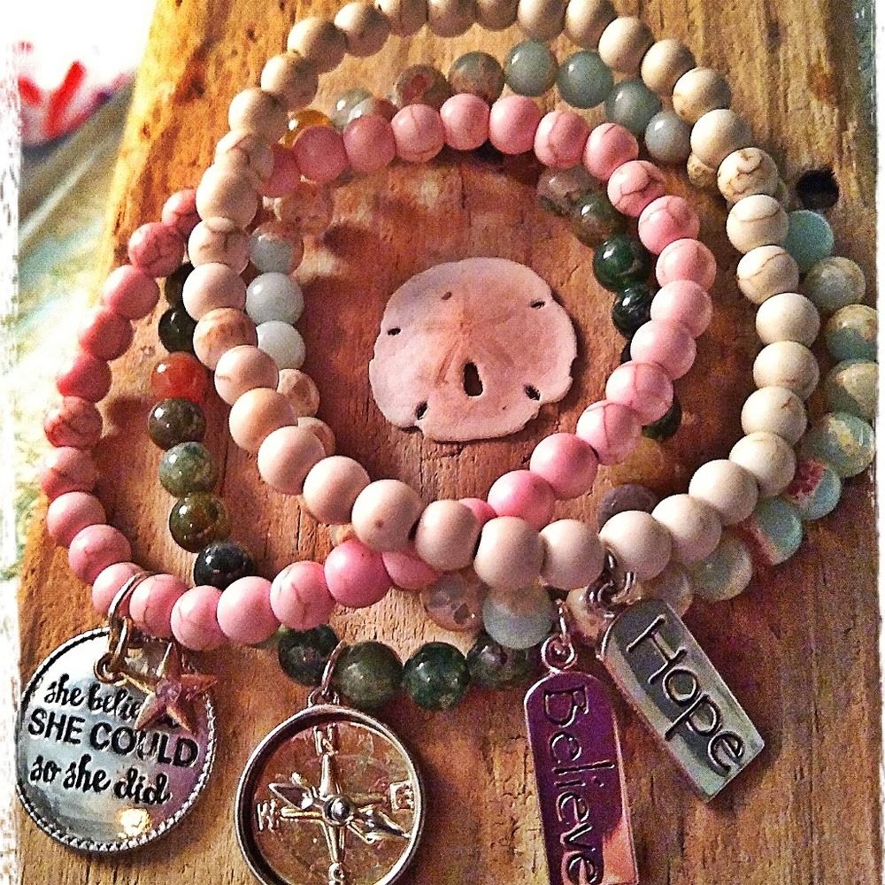 Semi~Precious Gemstone Stretch Charm Bracelets